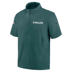 Philadelphia Eagles 2024 Sideline Coach Short Sleeve Half-Zip Hoodie Jacket - Midnight Green Hoodies