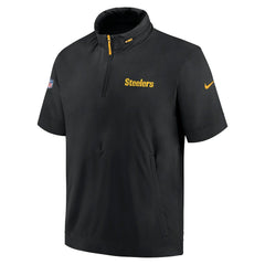Pittsburgh Steelers 2024 Sideline Coach Short Sleeve Half-Zip Hoodie Jacket - Black Hoodies