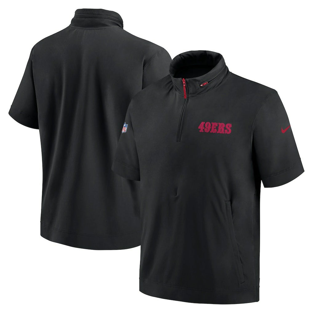San Francisco 49ers 2024 Sideline Coach Short Sleeve Half-Zip Hoodie Jacket - Black Hoodies