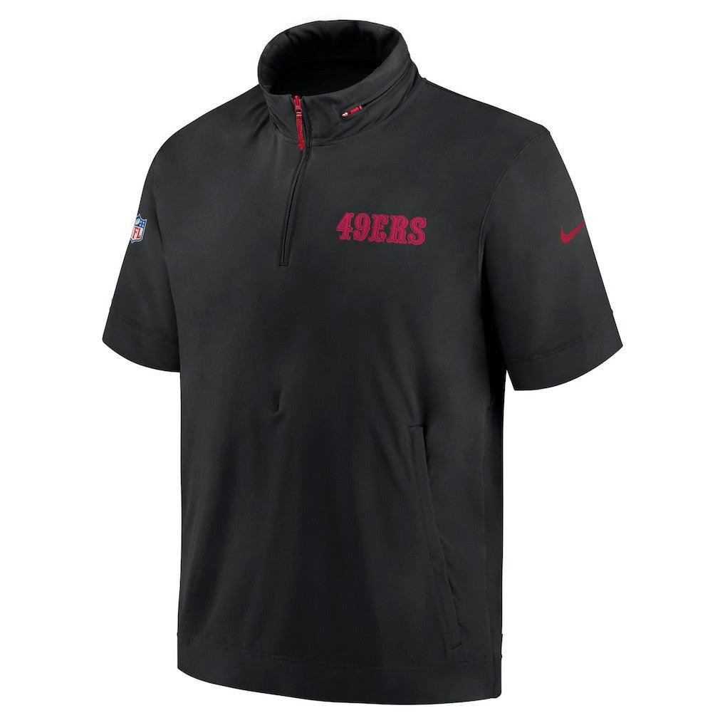 San Francisco 49ers 2024 Sideline Coach Short Sleeve Half-Zip Hoodie Jacket - Black Hoodies