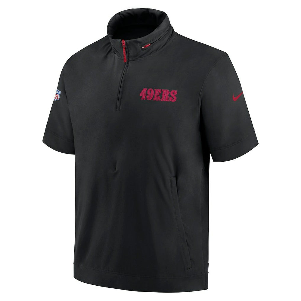 San Francisco 49ers 2024 Sideline Coach Short Sleeve Half-Zip Hoodie Jacket - Black Hoodies