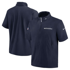 Seattle Seahawks 2024 Sideline Coach Short Sleeve Half-Zip Hoodie Jacket - College Navy Hoodies