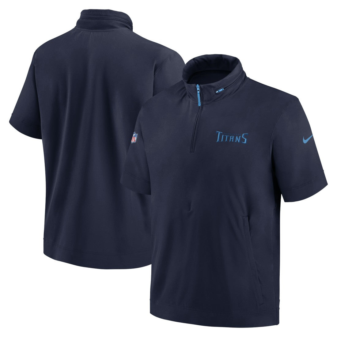 Tennessee Titans 2024 Sideline Coach Short Sleeve Half-Zip Hoodie Jacket - Navy Hoodies