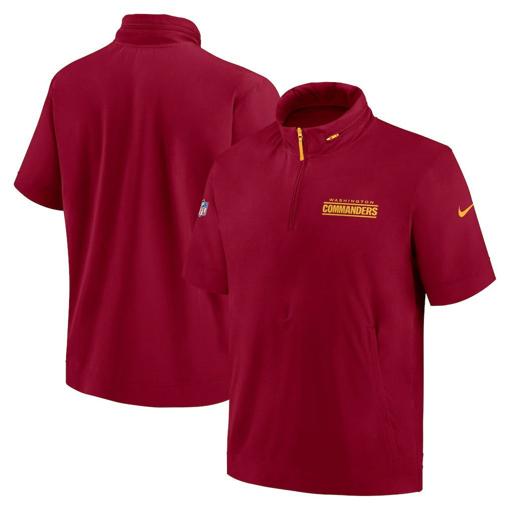 Washington Commanders 2024 Sideline Coach Short Sleeve Half-Zip Hoodie Jacket - Burgundy Hoodies