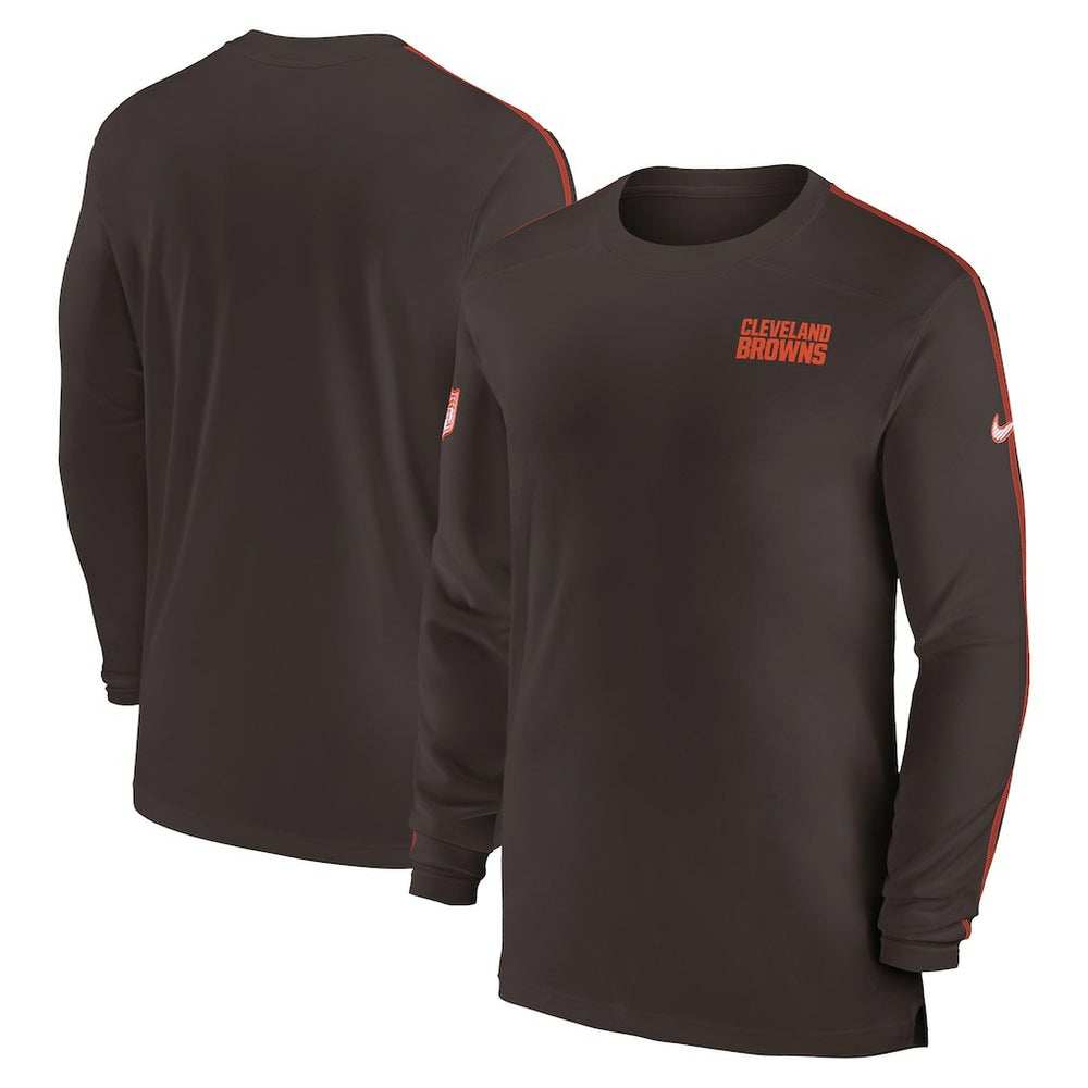 Cleveland Browns Sideline Coach UV Performance Long Sleeve T-Shirt - Brown T-shirts