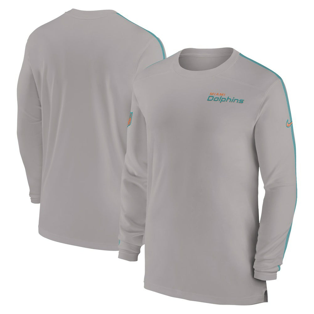 Miami Dolphins Sideline Coach UV Performance Long Sleeve T-Shirt - Gray T-shirts