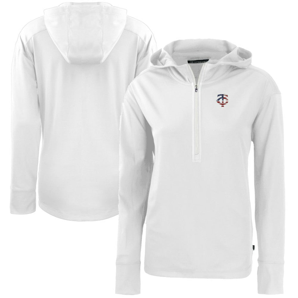 Minnesota Twins Cutter & Buck Women's Daybreak Eco Recycled Half-Zip Hoodie - White Hoodies