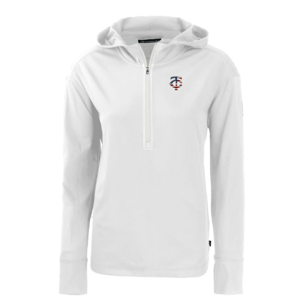 Minnesota Twins Cutter & Buck Women's Daybreak Eco Recycled Half-Zip Hoodie - White Hoodies