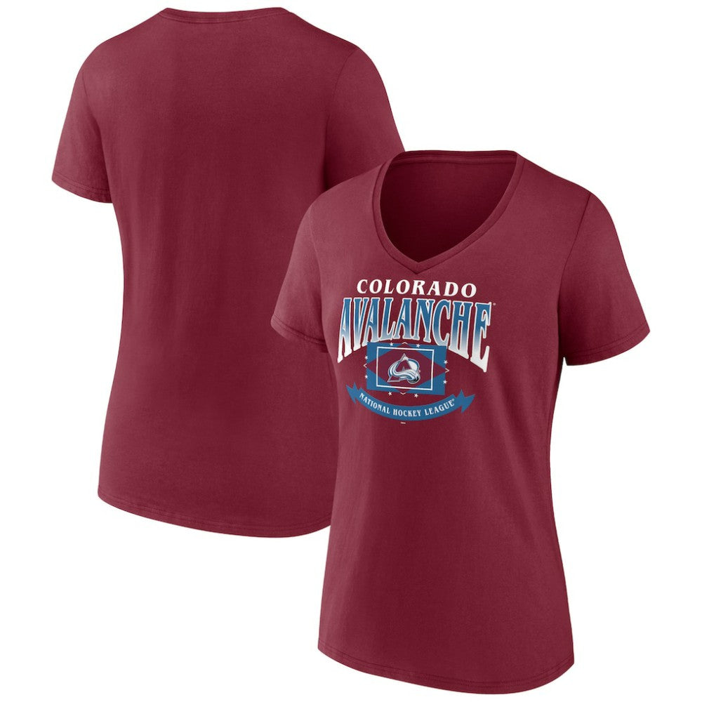 Colorado Avalanche Women's Slapshot V-Neck T-Shirt - Burgundy | US 200501585