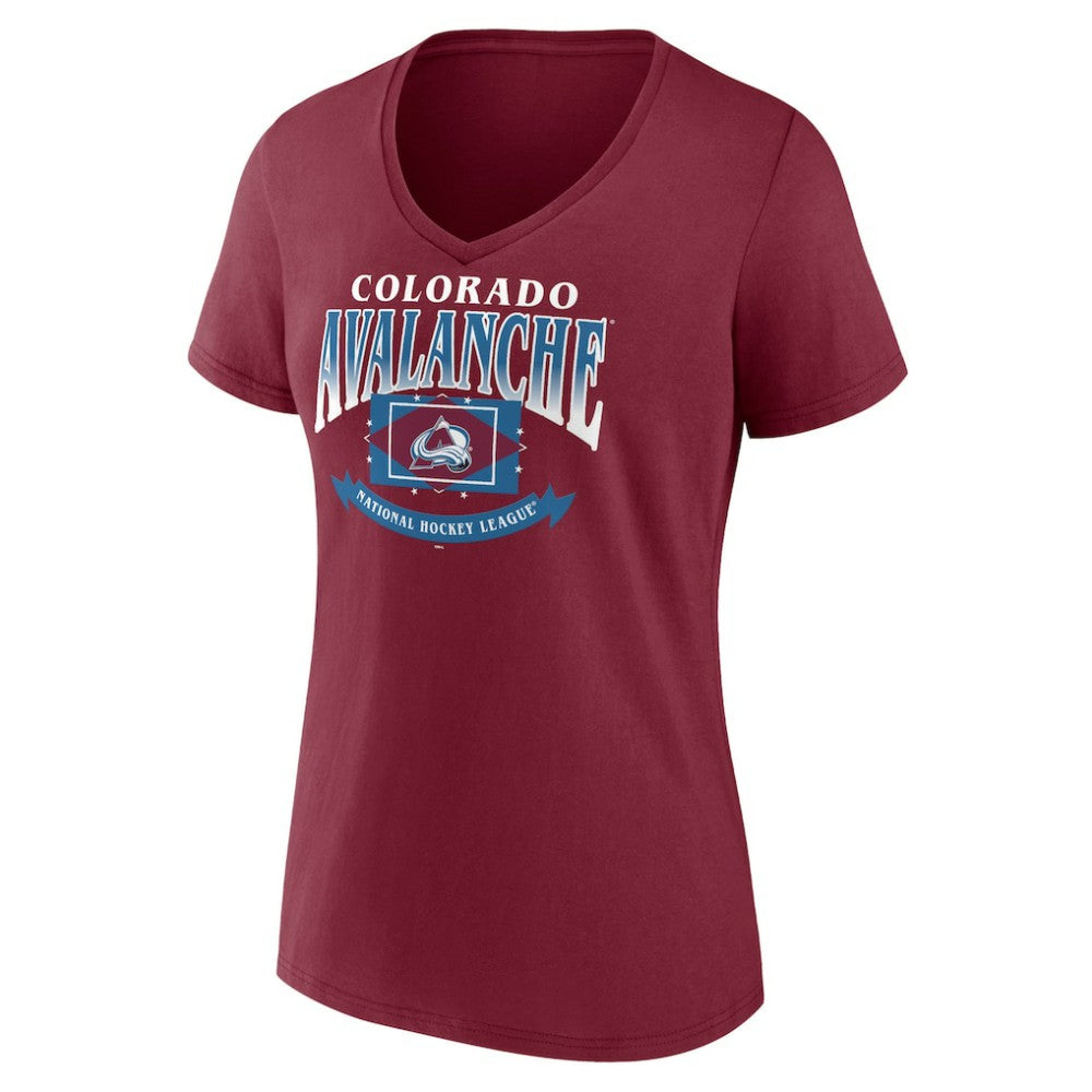 Colorado Avalanche Women's Slapshot V-Neck T-Shirt - Burgundy | US 200501585