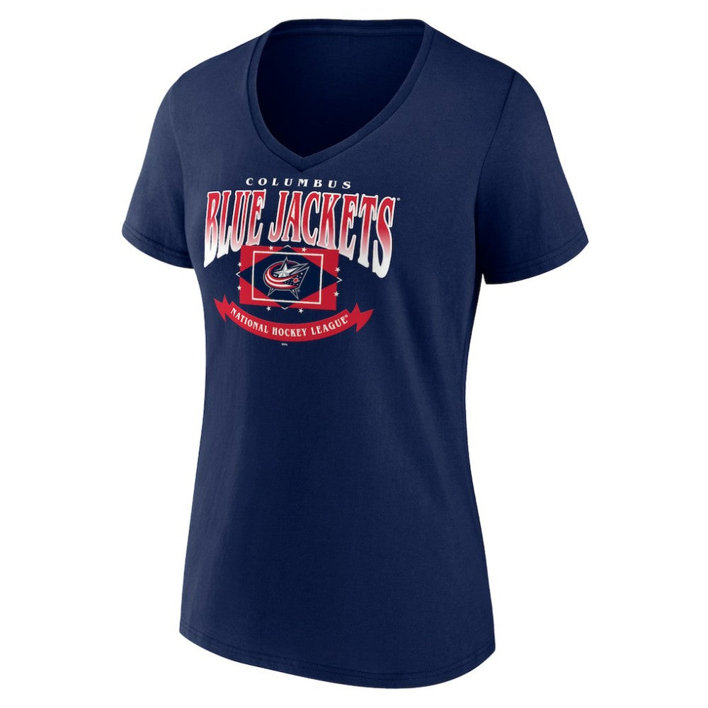 Columbus Blue Jackets Women's Slapshot V-Neck T-Shirt - Navy | US 200501586
