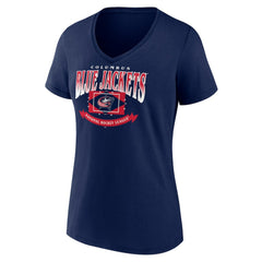 Columbus Blue Jackets Women's Slapshot V-Neck T-Shirt - Navy | US 200501586