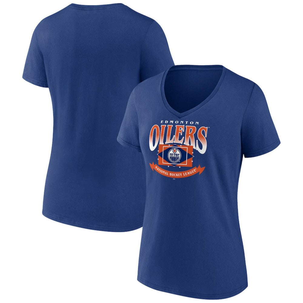 Edmonton Oilers Women's Slapshot V-Neck T-Shirt - Navy | US 200501590