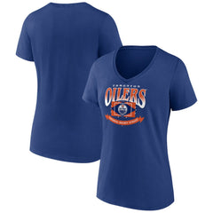 Edmonton Oilers Women's Slapshot V-Neck T-Shirt - Navy | US 200501590