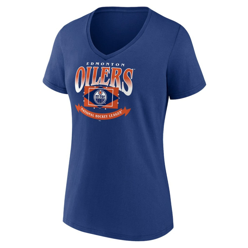 Edmonton Oilers Women's Slapshot V-Neck T-Shirt - Navy | US 200501590