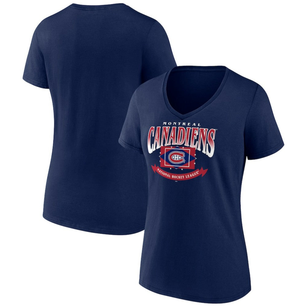 Montreal Canadiens Women's Slapshot V-Neck T-Shirt - Navy | US 200501593