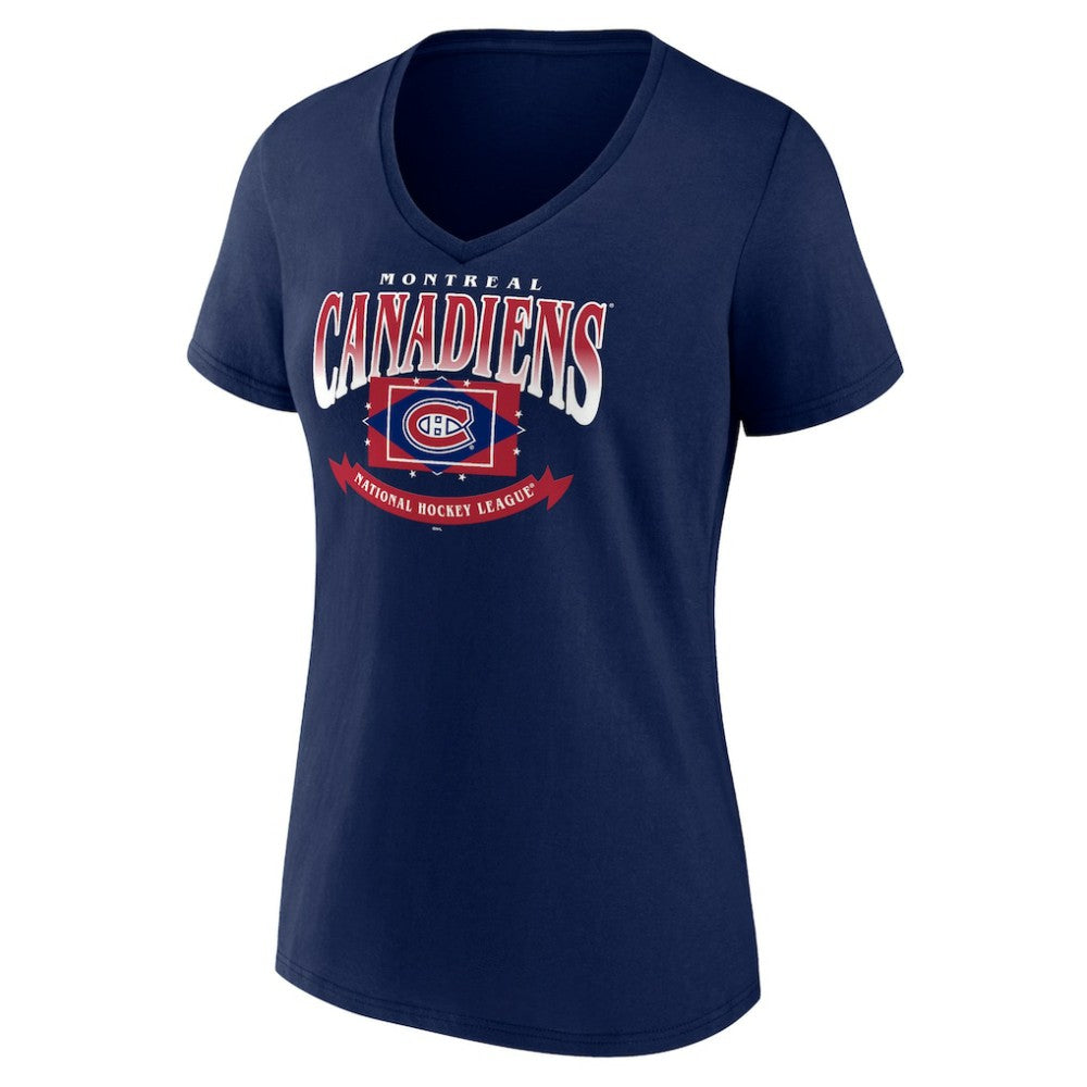 Montreal Canadiens Women's Slapshot V-Neck T-Shirt - Navy | US 200501593