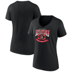 Ottawa Senators Women's Slapshot V-Neck T-Shirt - Black | US 200501597
