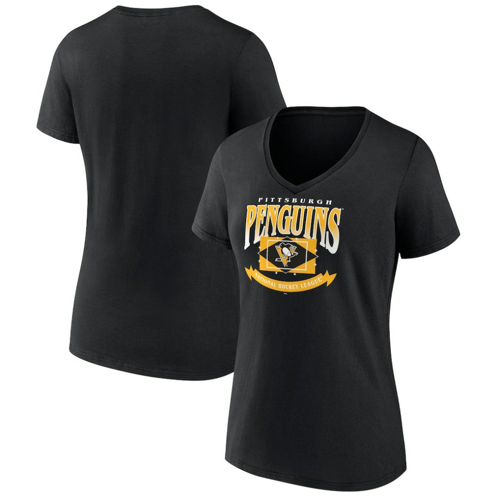 Pittsburgh Penguins Women's Slapshot V-Neck T-Shirt - Black | US 200501598