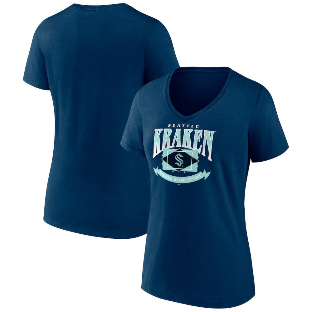 Seattle Kraken Women's Slapshot V-Neck T-Shirt - Deep Sea Blue | US 200501600