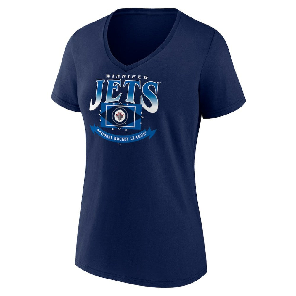 Winnipeg Jets Women's Slapshot V-Neck T-Shirt - Navy | US 200501606