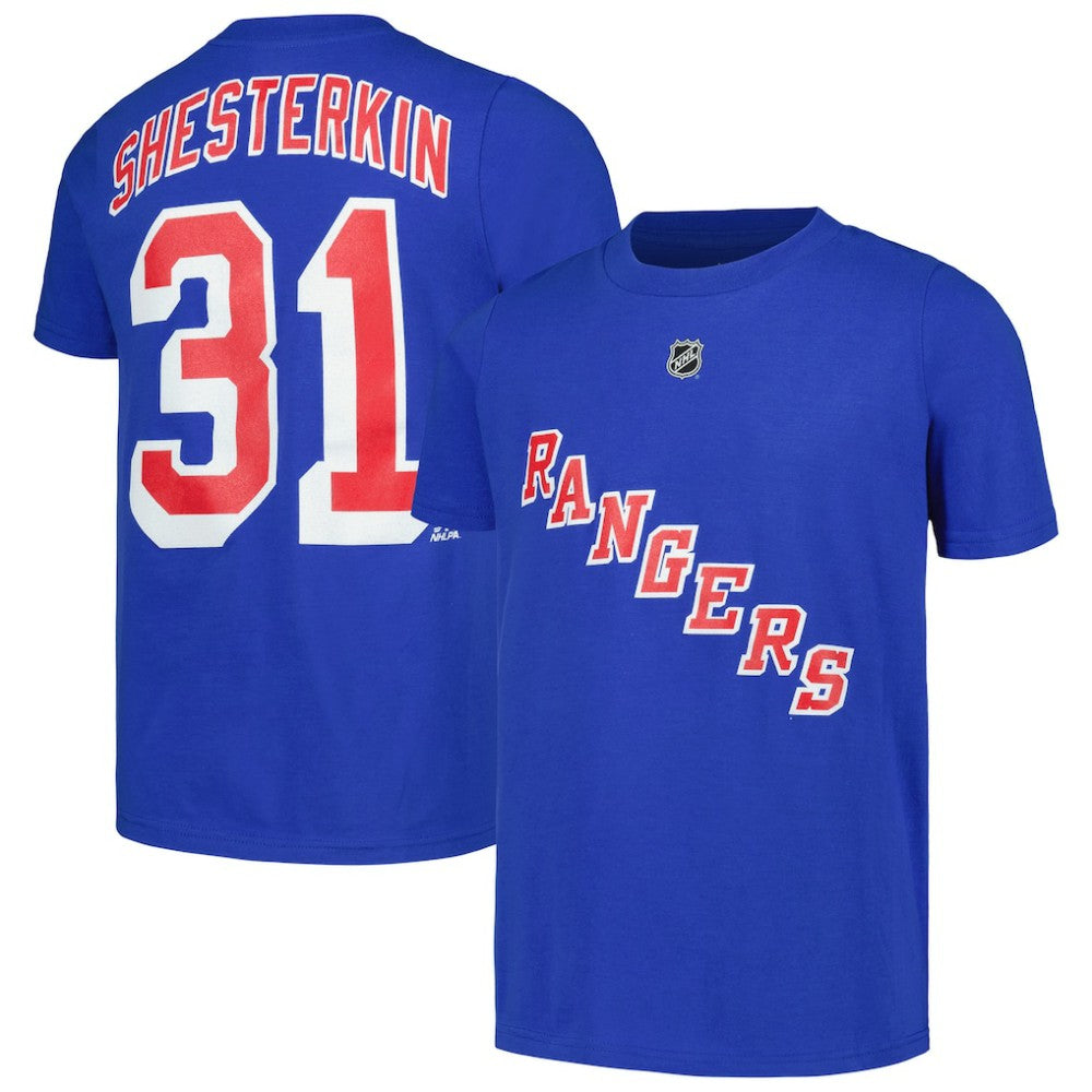 Igor Shesterkin New York Rangers Youth Player Name & Number T-Shirt - Blue | US 200504378