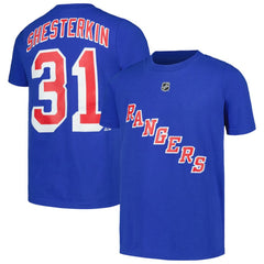 Igor Shesterkin New York Rangers Youth Player Name & Number T-Shirt - Blue | US 200504378