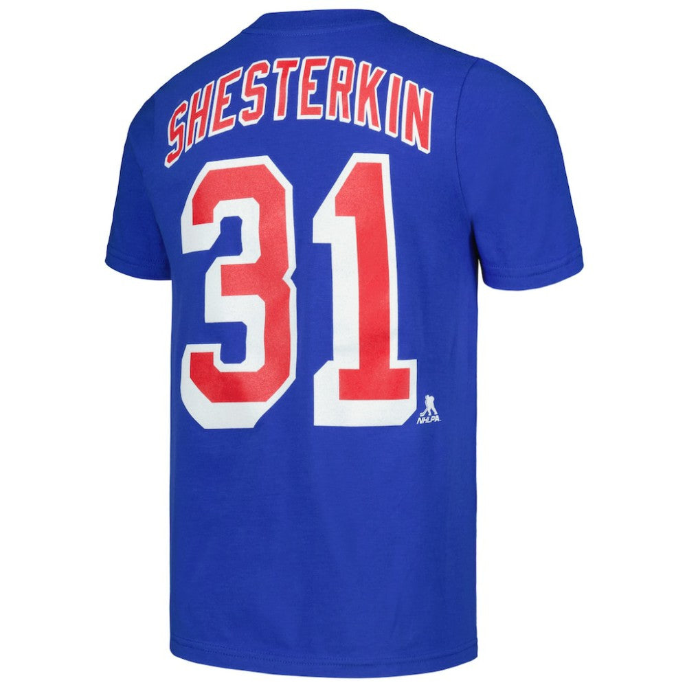 Igor Shesterkin New York Rangers Youth Player Name & Number T-Shirt - Blue | US 200504378