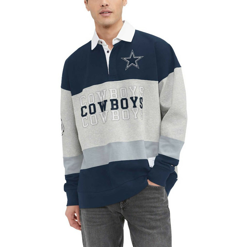 Dallas Cowboys Tommy Hilfiger Connor Oversized Rugby Long Sleeve Polo - Heather Gray/Navy