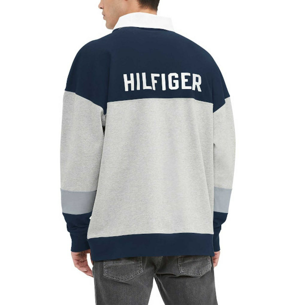 Dallas Cowboys Tommy Hilfiger Connor Oversized Rugby Long Sleeve Polo - Heather Gray/Navy
