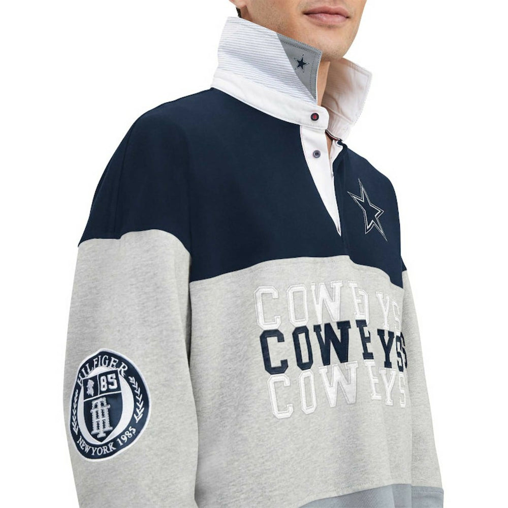 Dallas Cowboys Tommy Hilfiger Connor Oversized Rugby Long Sleeve Polo - Heather Gray/Navy
