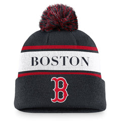 Boston Red Sox Nike Team Stripe Peak Cuffed Knit Hat with Pom - Navy Hats