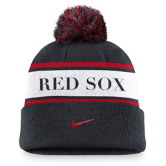 Boston Red Sox Nike Team Stripe Peak Cuffed Knit Hat with Pom - Navy Hats