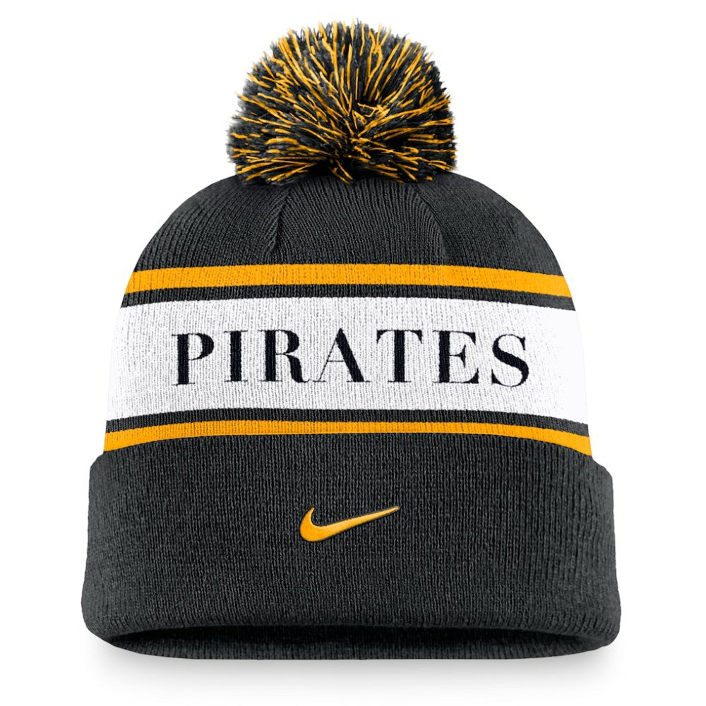 Pittsburgh Pirates Nike Team Stripe Peak Cuffed Knit Hat with Pom - Black Hats