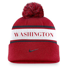 Washington Nationals Nike Team Stripe Peak Cuffed Knit Hat with Pom - Red Hats