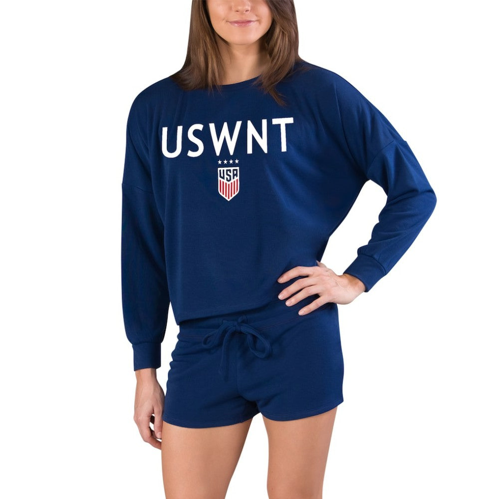USWNT Concepts Sport Women's Gather Long Sleeve Top & Shorts Set Navy