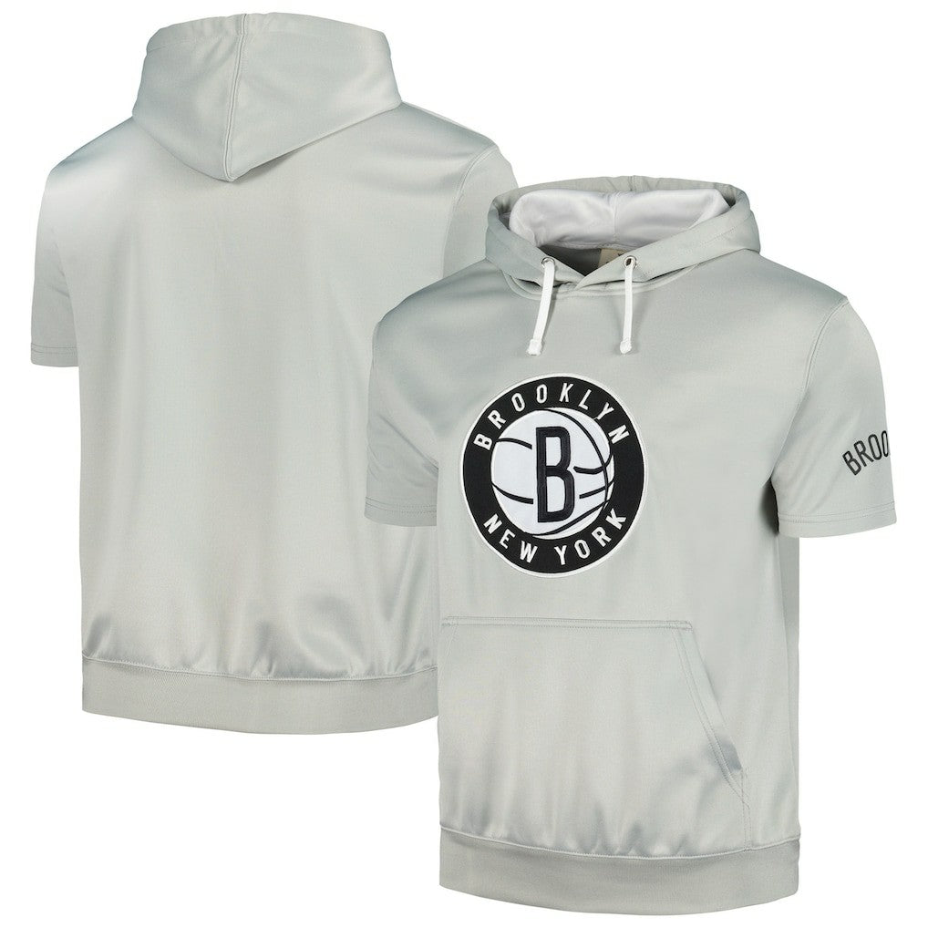 Brooklyn Nets Short Sleeve Pullover Hoodie Silver/White - Fanatics