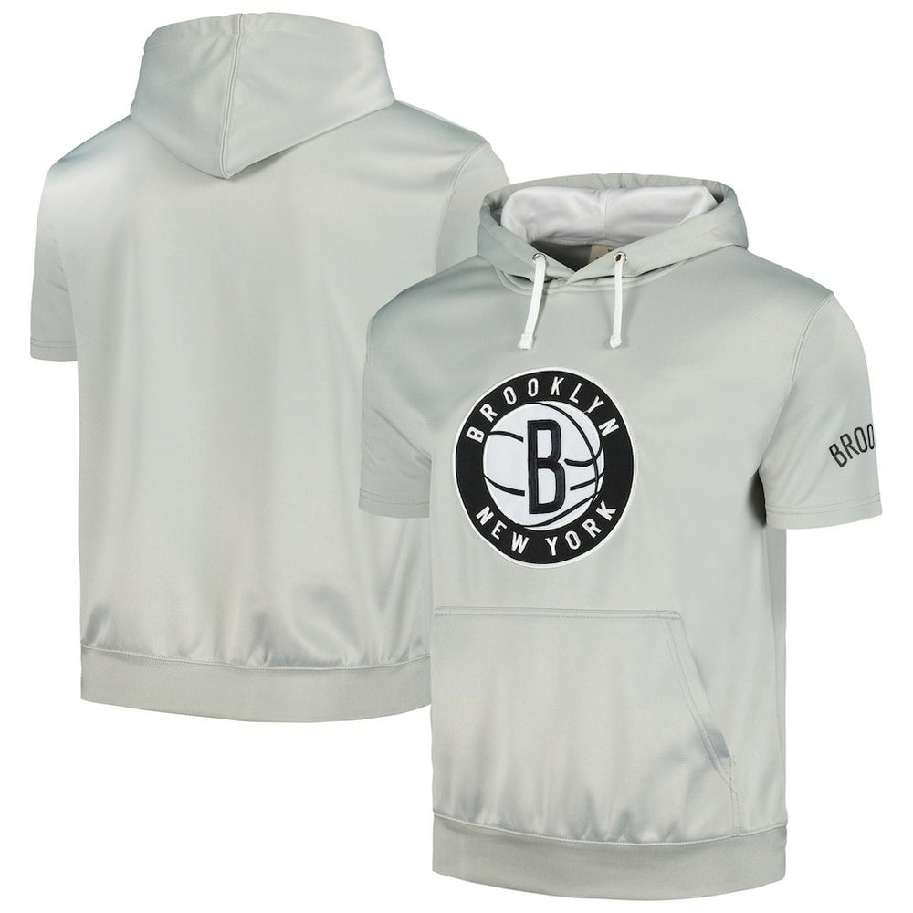 Brooklyn Nets Short Sleeve Pullover Hoodie Silver/White - Fanatics