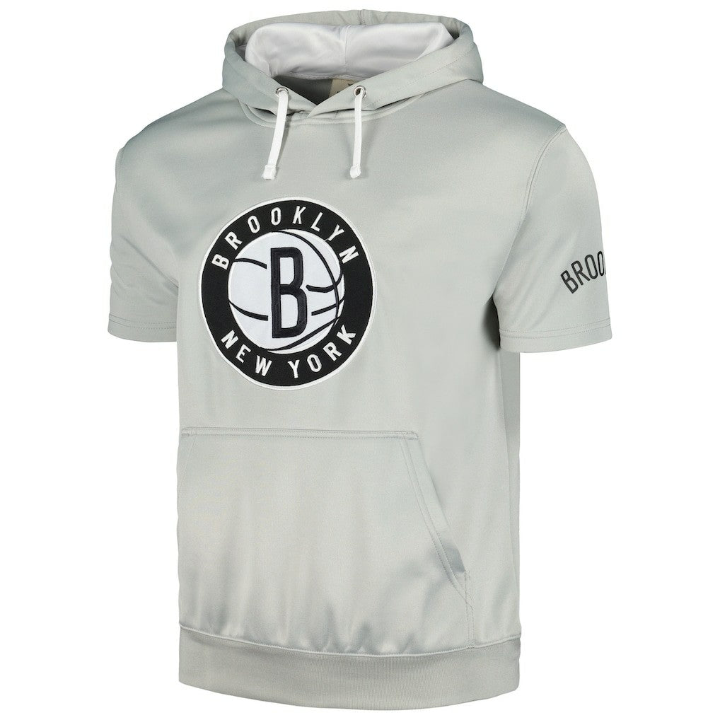Brooklyn Nets Short Sleeve Pullover Hoodie Silver/White - Fanatics