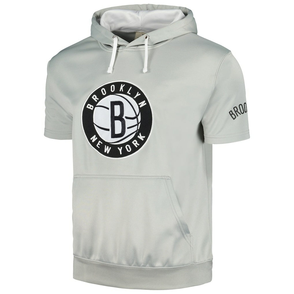 Brooklyn Nets Short Sleeve Pullover Hoodie Silver/White - Fanatics