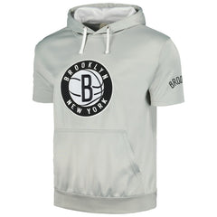 Brooklyn Nets Short Sleeve Pullover Hoodie Silver/White - Fanatics
