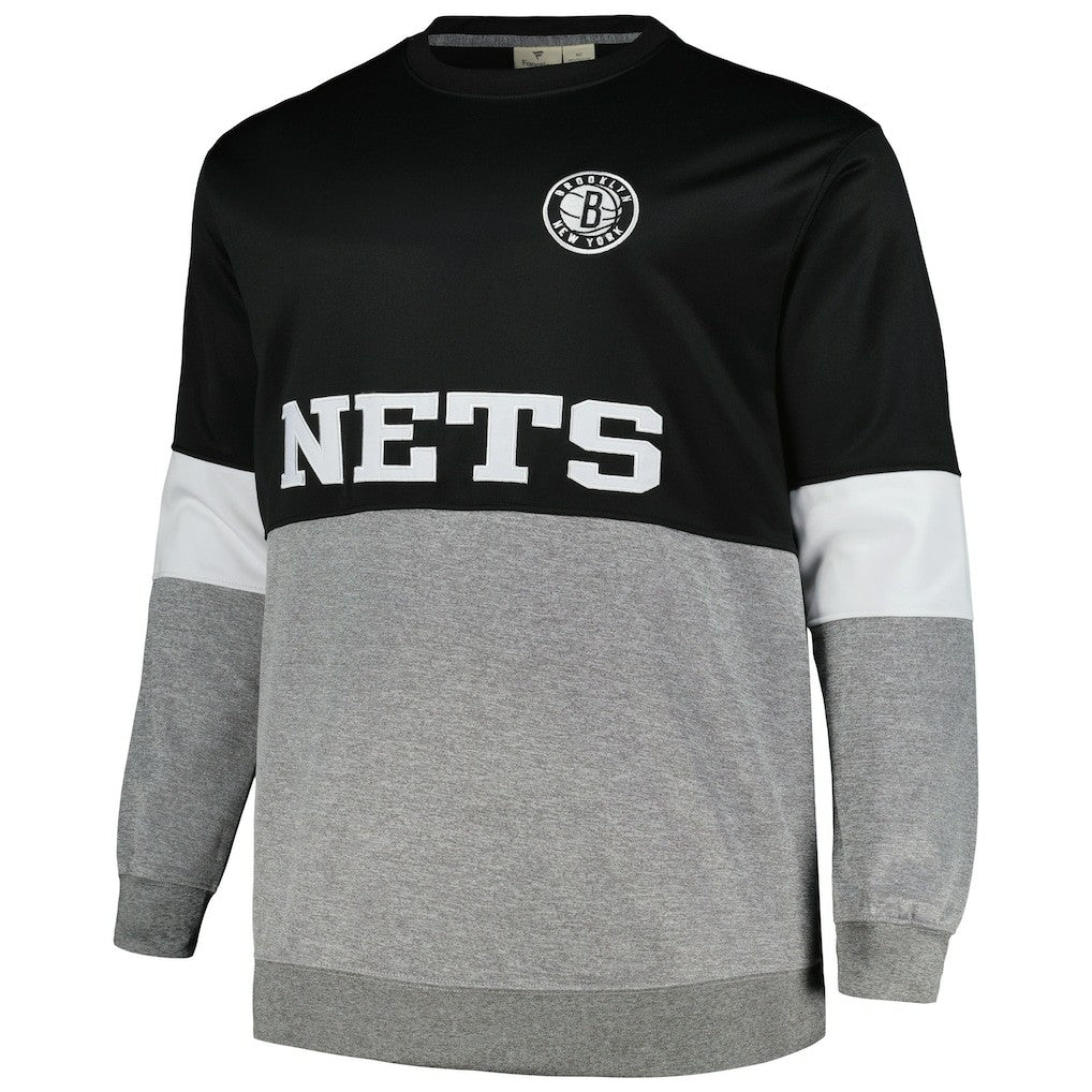 Brooklyn Nets Big & Tall Split Pullover Sweatshirt Black/Heather Gray - Fanatics