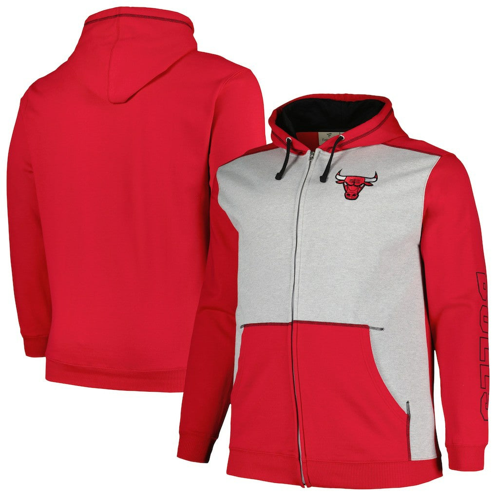 Chicago Bulls Big & Tall Contrast Pieced Stitched Full-Zip Hoodie Red/Heather Gray - Fanatics