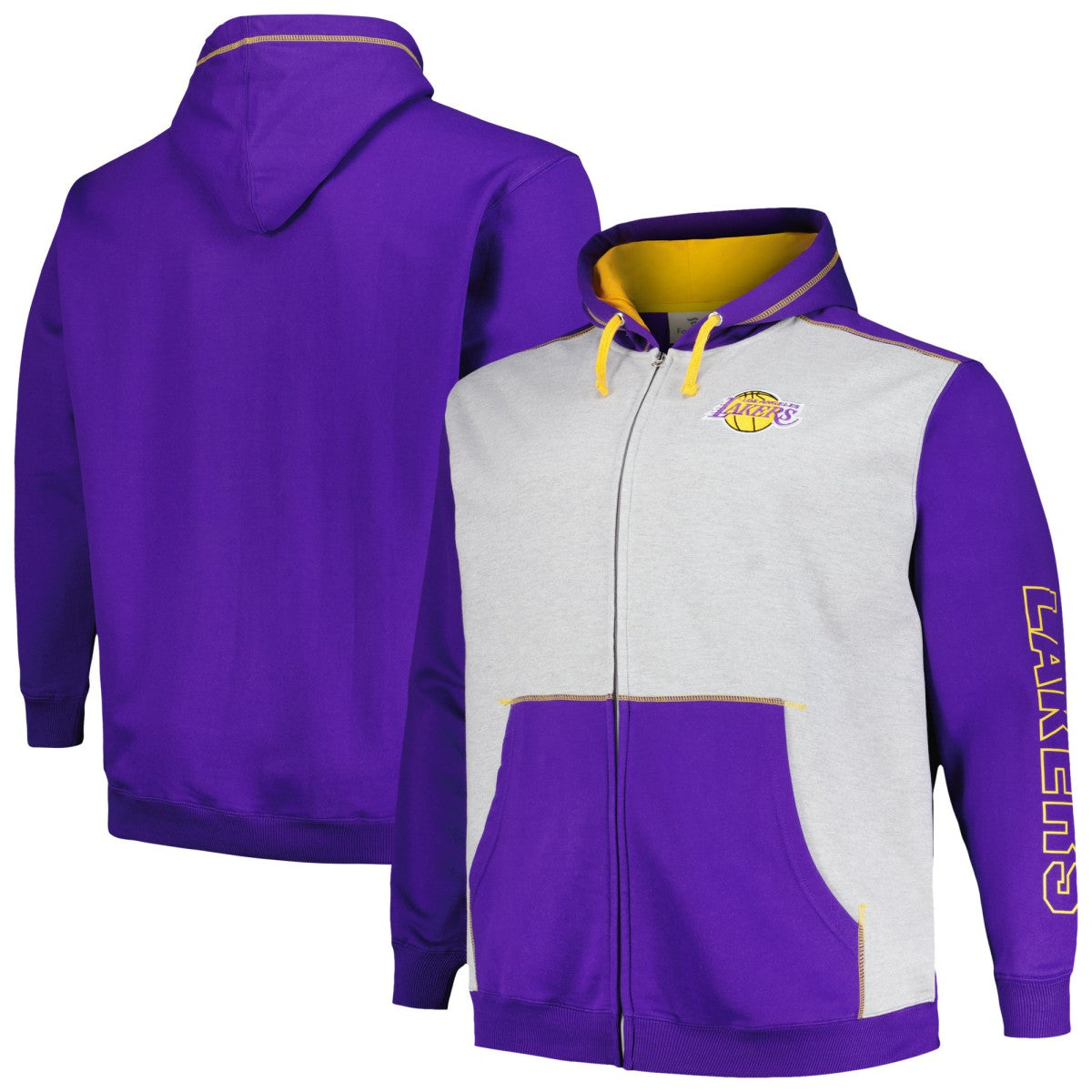 Los Angeles Lakers Big & Tall Contrast Pieced Stitched Full-Zip Hoodie Purple/Heather Gray - Fanatics outlet
