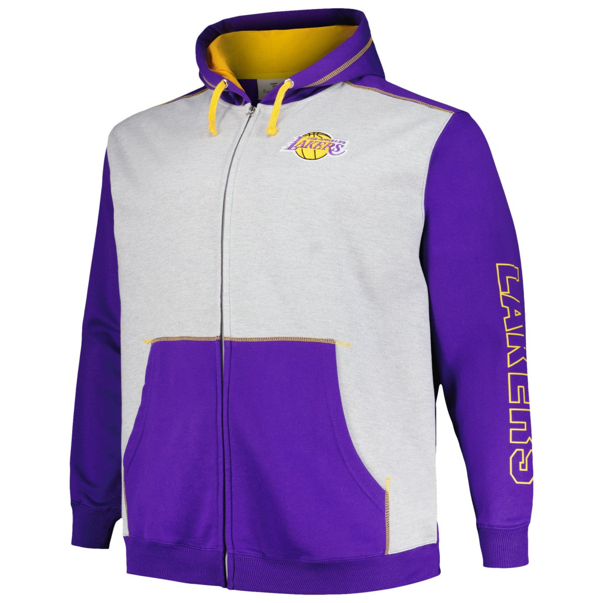 Los Angeles Lakers Big & Tall Contrast Pieced Stitched Full-Zip Hoodie Purple/Heather Gray - Fanatics outlet