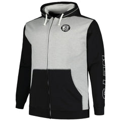 Brooklyn Nets Big & Tall Contrast Pieced Stitched Full-Zip Hoodie Black/Heather Gray - Fanatics