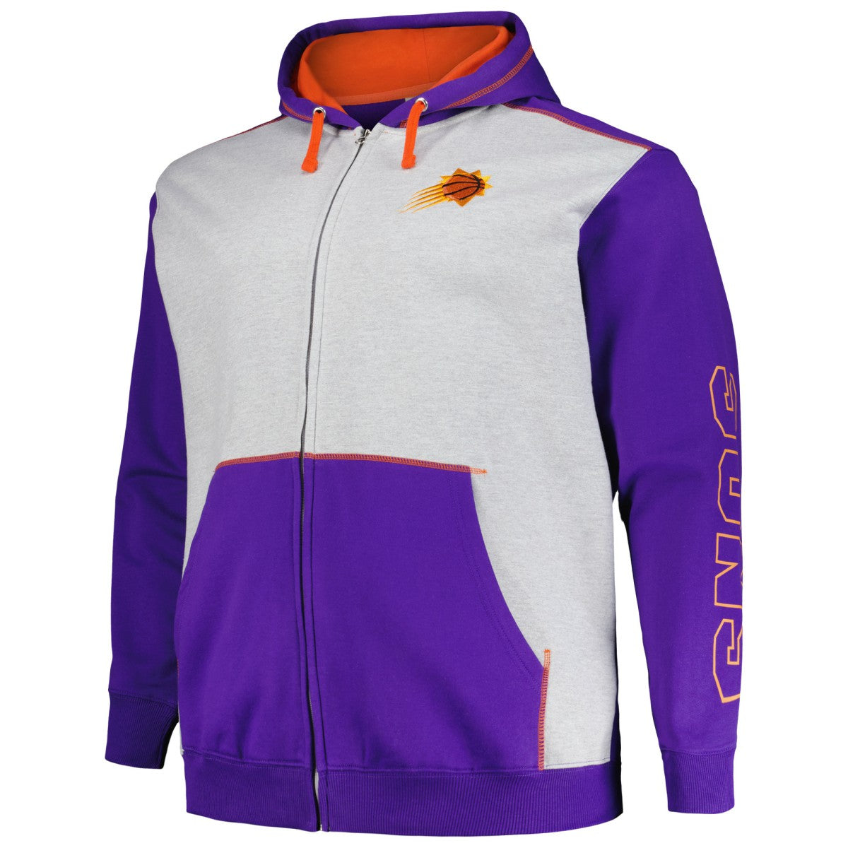 Phoenix Suns Big & Tall Contrast Pieced Stitched Full-Zip Hoodie Purple/Heather Gray - Fanatics