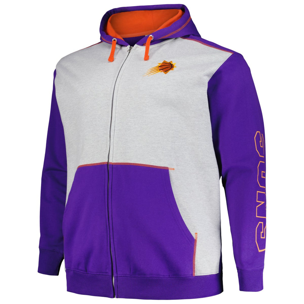 Phoenix Suns Big & Tall Contrast Pieced Stitched Full-Zip Hoodie Purple/Heather Gray - Fanatics