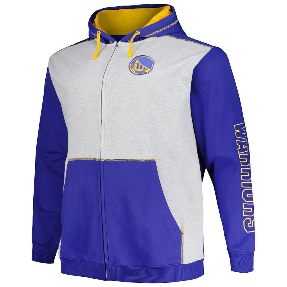 Golden State Warriors Big & Tall Contrast Pieced Stitched Full-Zip Hoodie Royal/Heather Gray - Fanatics outlet