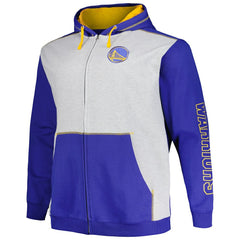 Golden State Warriors Big & Tall Contrast Pieced Stitched Full-Zip Hoodie Royal/Heather Gray - Fanatics outlet
